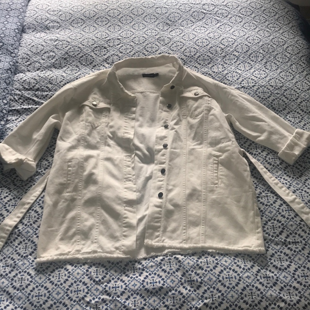 Oversized white belted jacket
